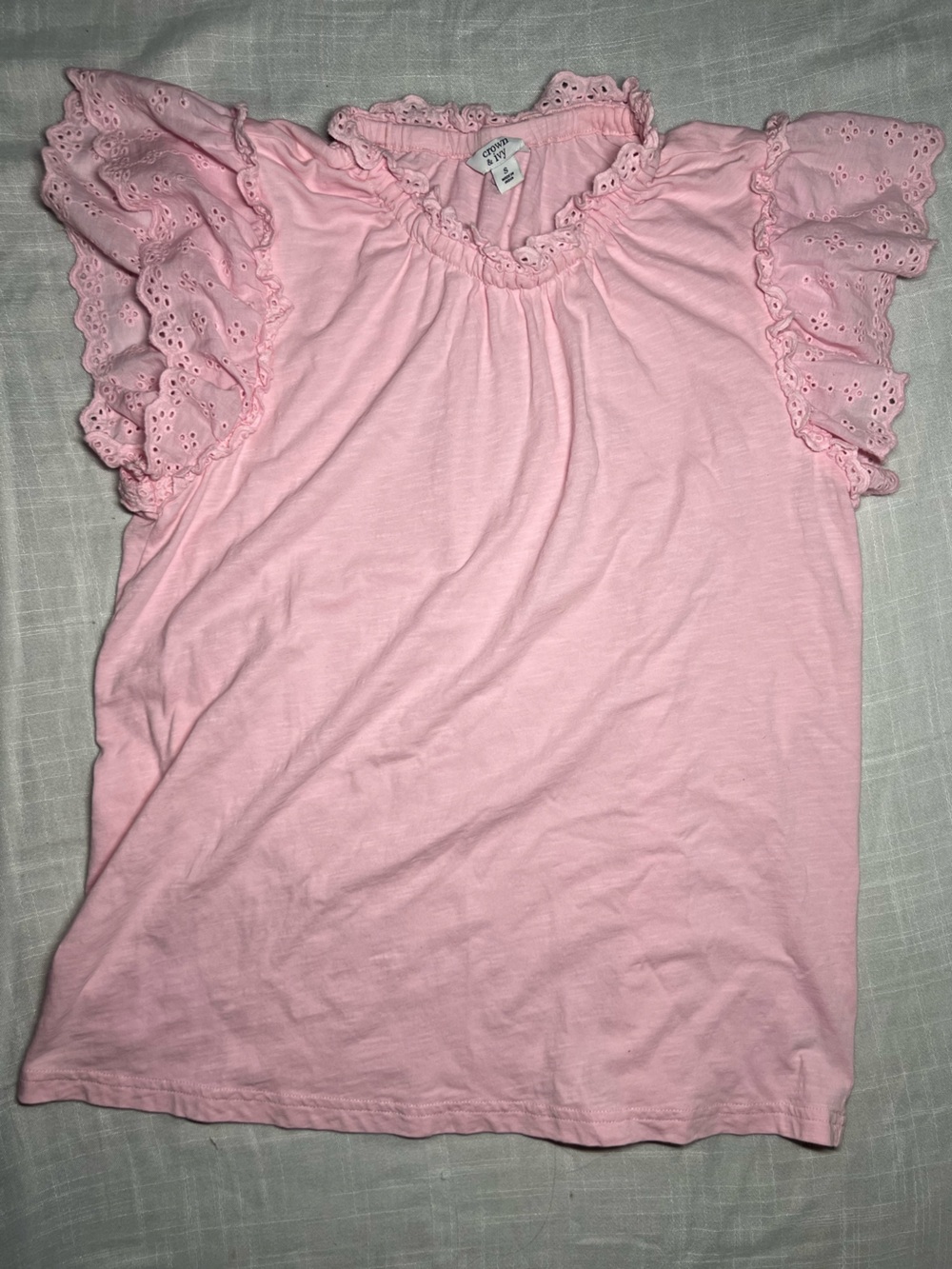 crown & ivy Light Pink Eyelet-Trim cotton  blouse